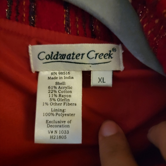Coldwater Creek Art To Wear Red Lined Patchwork Tapestry Jacket XL - Picture 3 of 6